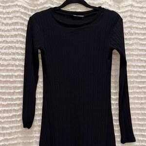 NWT Zara Long Sleeved Black Ribbed Midi Dress